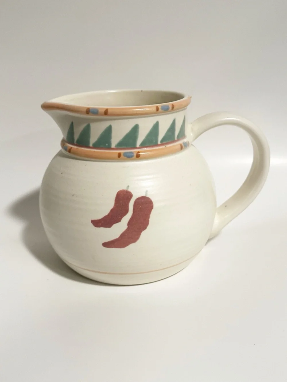 Taos Pottery Southwest Ceramic Pitcher Cream Orange Red Chili Peppers Southwest